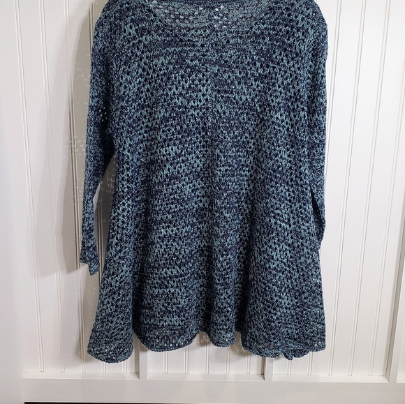 Umgee Crocheted Open Knit Sweater Tunic Blue & Green 1XL - Picture 9 of 15